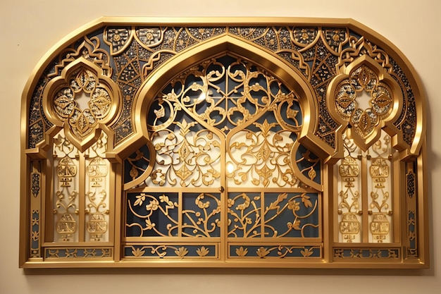 Janela ornamental árabe dourada Padrões islâmicos tradicionais