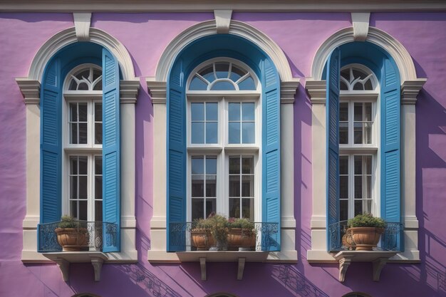 Janelas coloridas de uma casa típica na cidade ai generativa