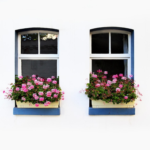 Janelas da velha casa com flores Alemanha