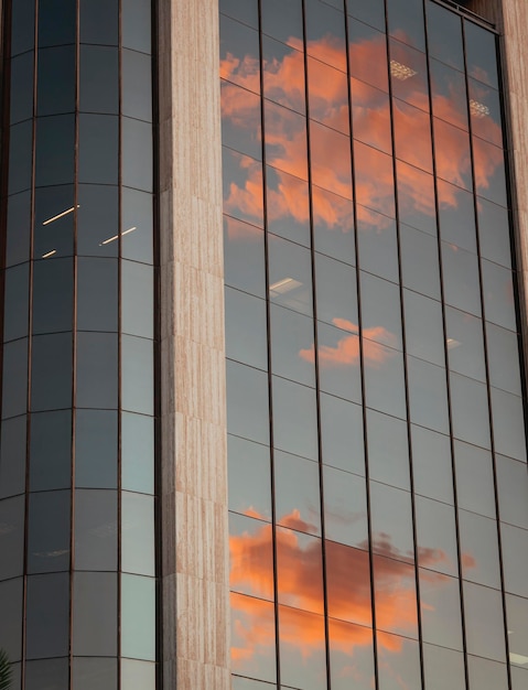 janelas de um edifício nuvens reflexo do pôr do sol