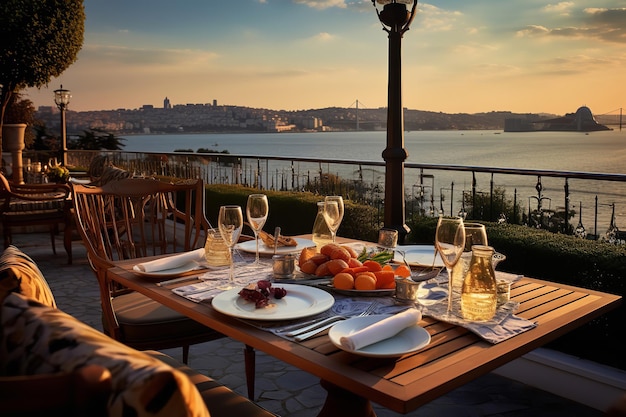 Jantar ao ar livre com vista para o Bósforo