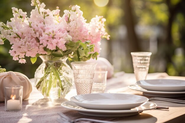 Jantar ao ar livre da primavera mesa de celebração da Páscoa