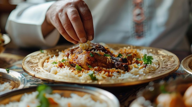 Jantar árabe do Golfo Desfrutar de pratos tradicionais sauditas