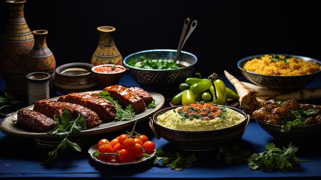 jantar árabe e do Oriente Médio na mesa de madeira