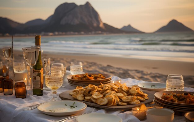 Foto jantar de luxo em frente ao mar