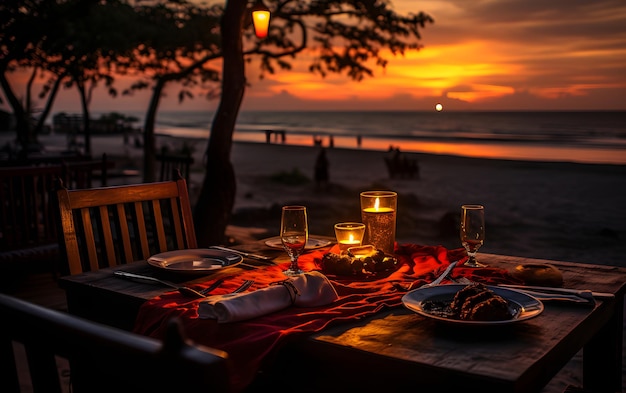 Jantar de luxo em frente ao mar