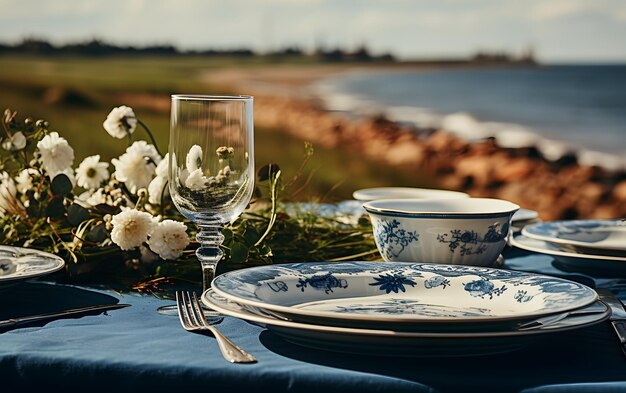 Foto jantar de luxo em frente ao mar