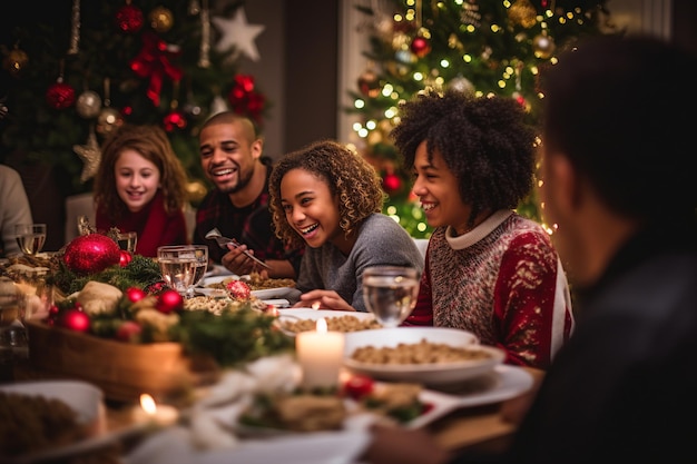 Foto jantar de natal com o coração quente