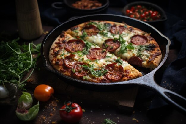 Jantar de pizza em frigideira de ferro fundido Receita Foto de comida