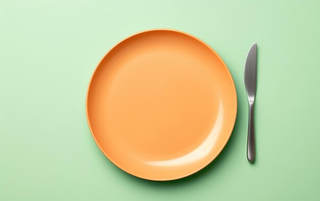 Jantar em estilo prato laranja com arranjo de talheres IA generativa
