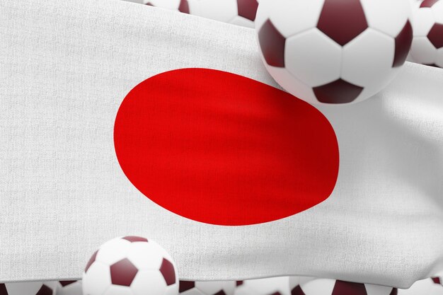 Japan-Flagge mit Ball World Football 2022 Minimale 3D-Render-Illustration