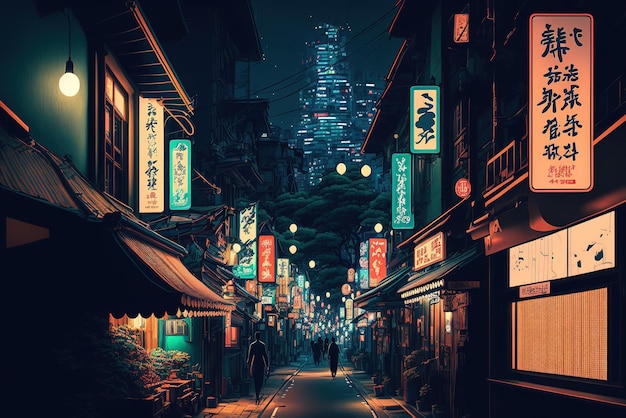 Japan-Stadt bei Nacht