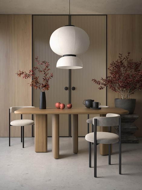 Japandi estilo conceptual habitación interior 3d ilustración