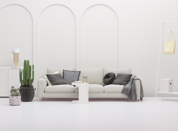 Japandi minimalistische Innenarchitektur des modernen Wohnzimmers