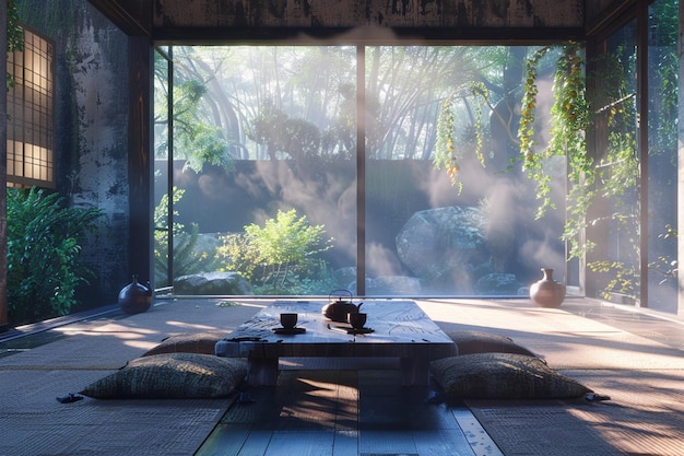 Foto japanisch inspirierter tee-room mit tatami-matten oktan