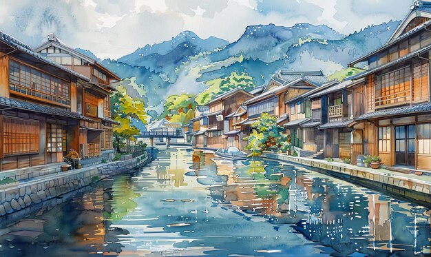 Japanische Aquarelllandschaft