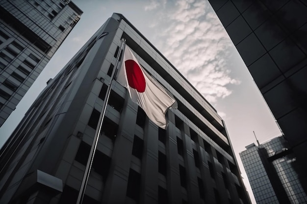 Japanische Flagge auf dem Gebäude, KI-generiert