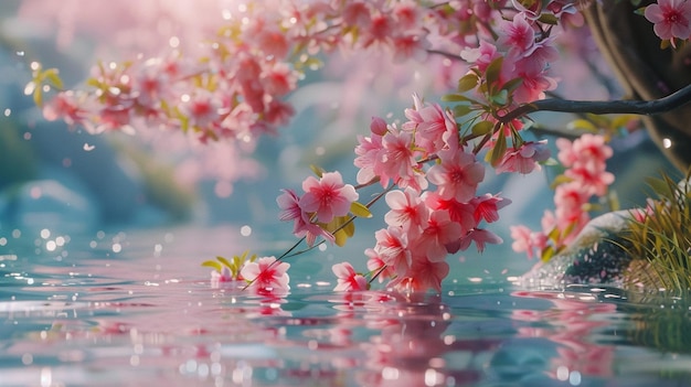 Japanische Gartenblumen, die auf dem Wasser schwimmen Frühlingsblüten