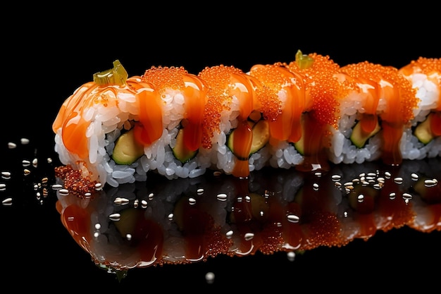 Japanische Lachs-Sushi-Close-Up auf weißem Hintergrund