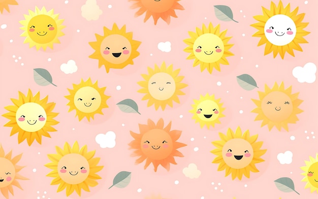 Japanische süße Sonne wiederholte Muster im Anime-Kunststil mit Pastellfarben
