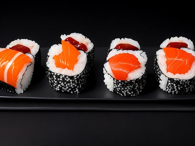 Japanische Sushi-Rollen auf schwarzem Hintergrund