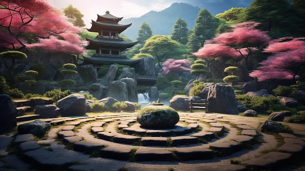 Japanische Zen-Garten-Tapete, ruhiges Zen und Meditation