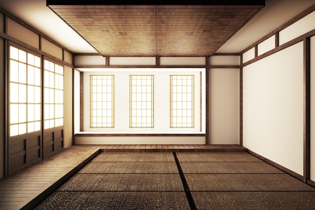 Japanischer Ausstellungsraum und Tatami-Mattenbodenbelag. 3D übertragen