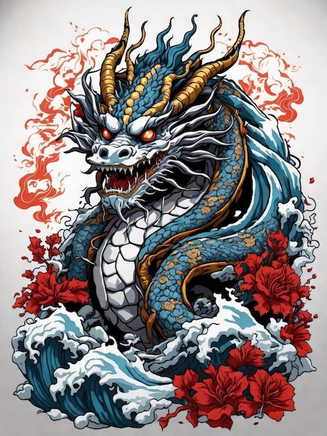 japanischer Drache auf Wellen