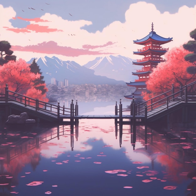 Japanischer Pastell-Landschafts-Hintergrund 6
