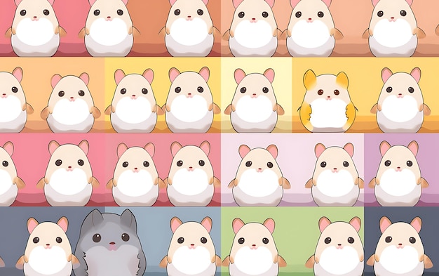 Japanischer süßer Hamster mit wiederholten Mustern im Anime-Kunststil mit Pastellfarben