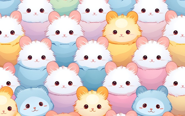 Japanischer süßer Hamster mit wiederholten Mustern im Anime-Kunststil mit Pastellfarben