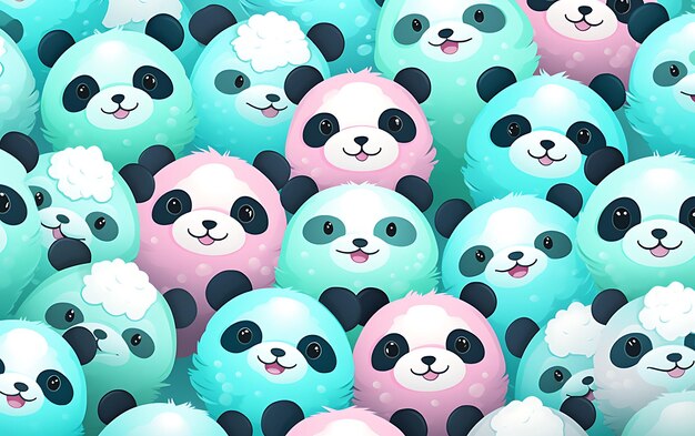 Japanischer süßer Panda mit wiederholten Mustern im Anime-Kunststil mit Pastellfarben