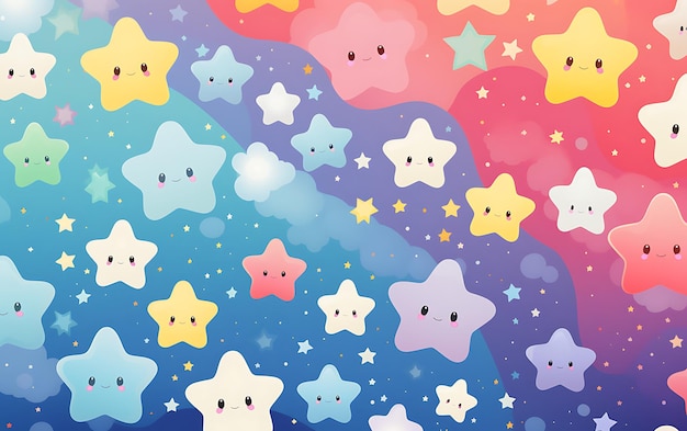 Japanischer süßer Stern mit wiederholten Mustern im Anime-Kunststil mit Pastellfarben