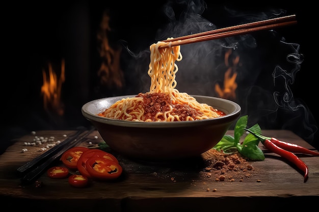 Japanisches Essen, asiatische Miso-Ramen-Nudeln mit Eierschweinefleisch und Pak Choi in einer Schüssel AI