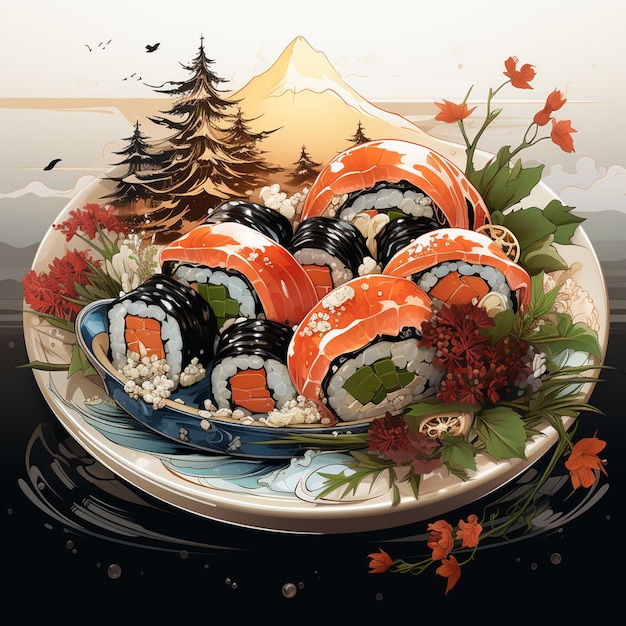 japanisches Essen Sushi mit Detail auf weißem Hintergrund
