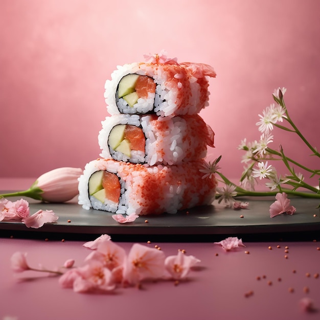 japanisches Essen Sushi moderne kühle Farben Fisch Meeresnahrung Lachs Reis frisch lecker