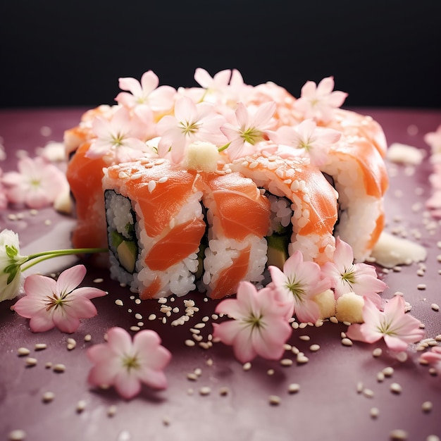 japanisches Essen Sushi moderne kühle Farben Fisch Meeresnahrung Lachs Reis frisch lecker
