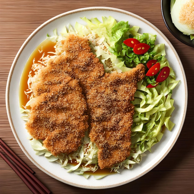 Japanisches Hühnchen-Katsu mit generativer Kunst aus Kohl von AI