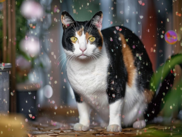 Japanisches Katzenporträt aus der Nähe, das mit Generative AI-Technologie erstellt wurde.