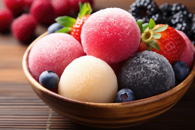 Japanisches Mochi mit Früchten und Beeren