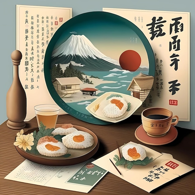 Japanisches Ramen mit japanischer Sprache, Poster im japanischen Stil, erstellt mit generativer KI