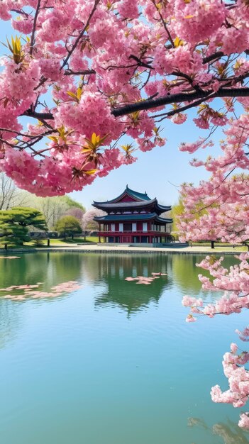 Foto japão templo zen todai paisagem vista panorâmica fotografia sakura flores pagoda paz silêncio