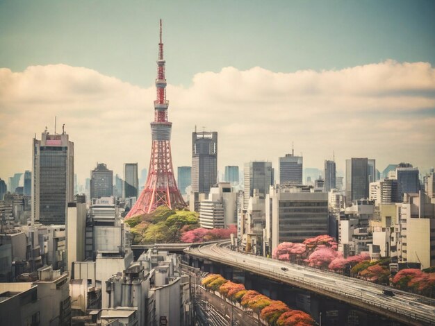 Foto japão tokyo cityscape imagem filtrada processado efeito vintage