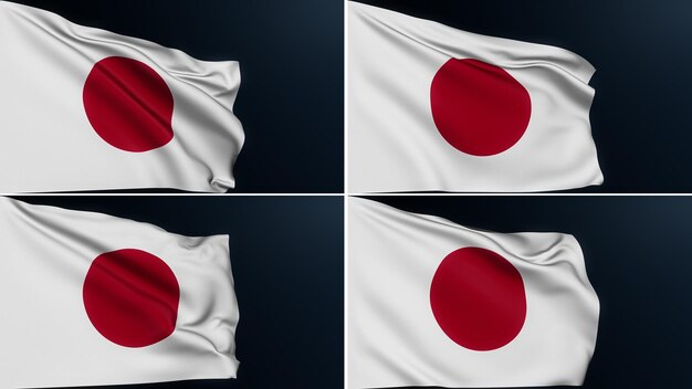 Japón bandera tokio asiático japonés símbolo conjunto de 4