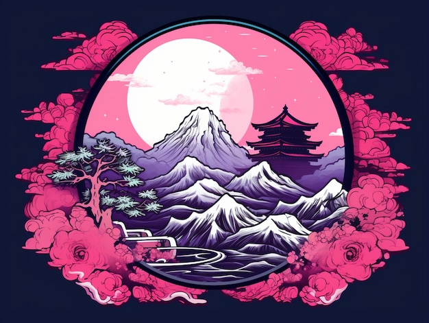 Foto japón montañas paisaje vaporwave