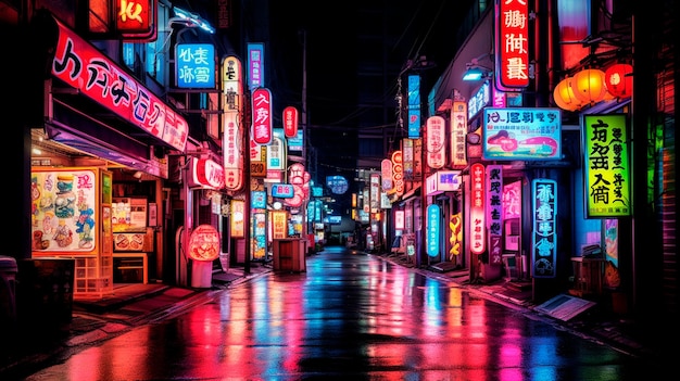 Japón por la noche señales de neón