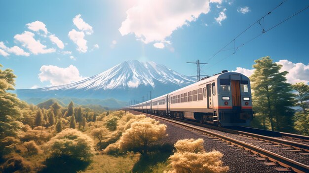 Japón tren escénico Japón paisaje cinematográfico iluminación soleado cielo azul