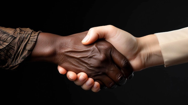 Los japoneses afroamericanos y los asiáticos se toman de la mano, se toman la mano, la muñeca en la tolerancia, la unidad, el amor y la felicidad.