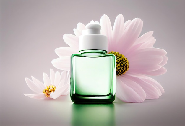 Jar Kosmetik mit Blumen Naturkosmetik Schönheitskonzept Modernes Stillleben Produktfoto AI generiert