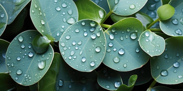 Jardim chuvoso Closeup de flores e folhas com gotas de chuva